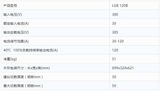 滬工數(shù)字化等離子切割+碳弧氣刨兩用機(jī)LGB 120B整機(jī)參數(shù)